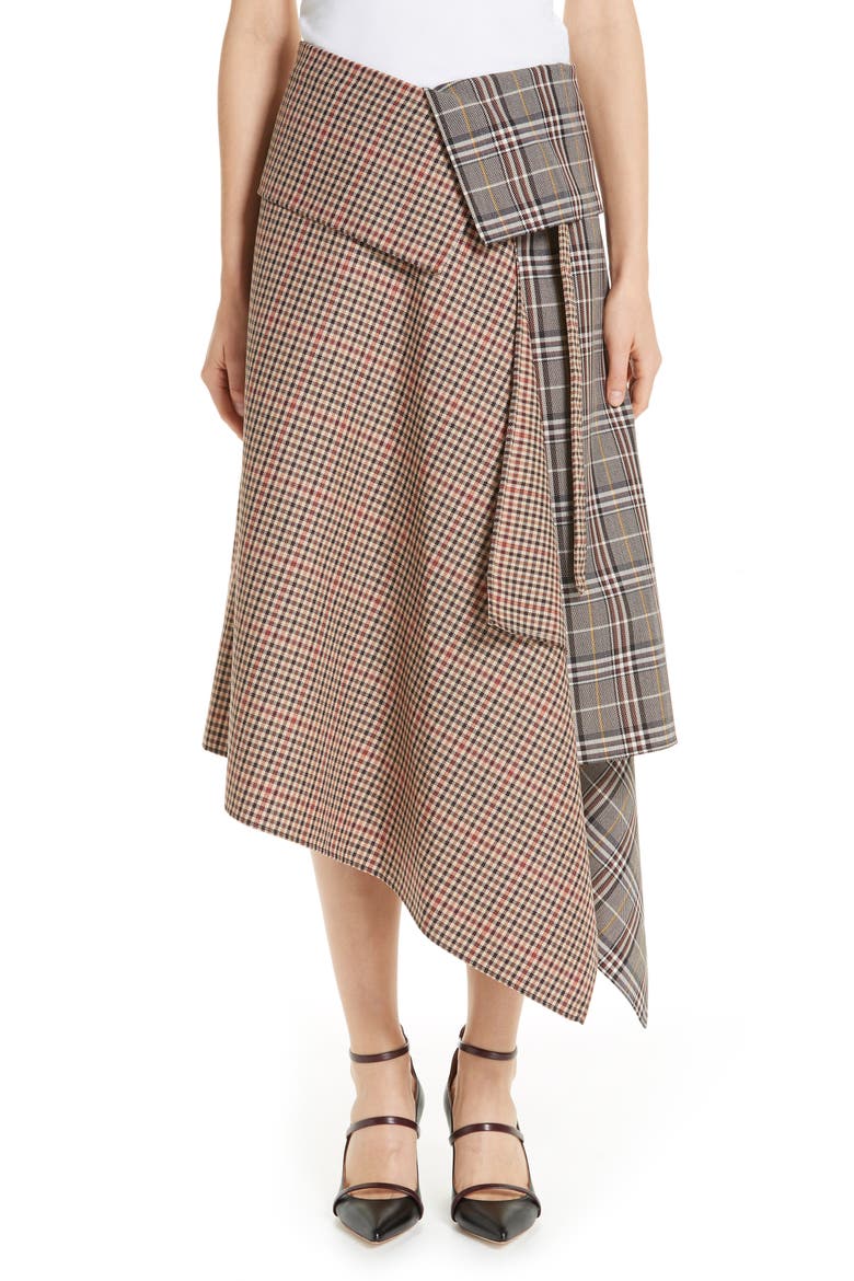 Mixed Check Wool Blend Blanket Wrap Skirt, Main, color, PLAID