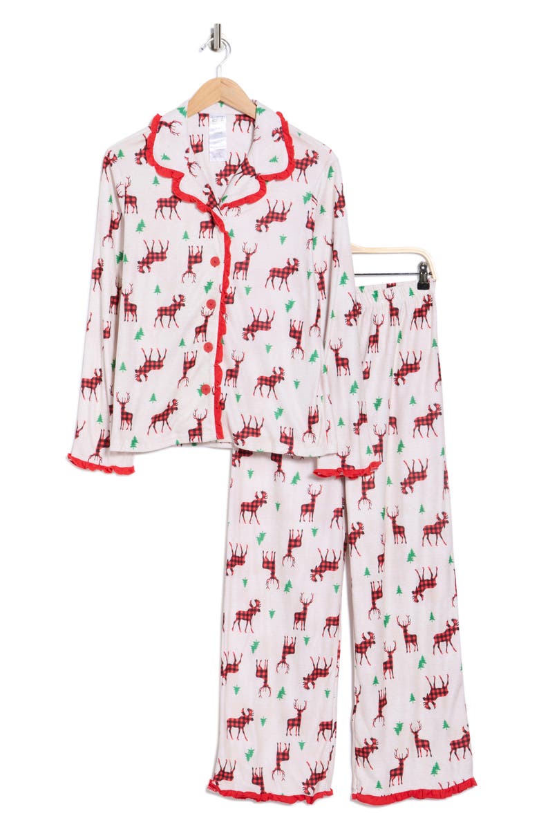 BABY STARTERS Moose Collared Pajamas, Alternate, color, Oatmeal/ Red