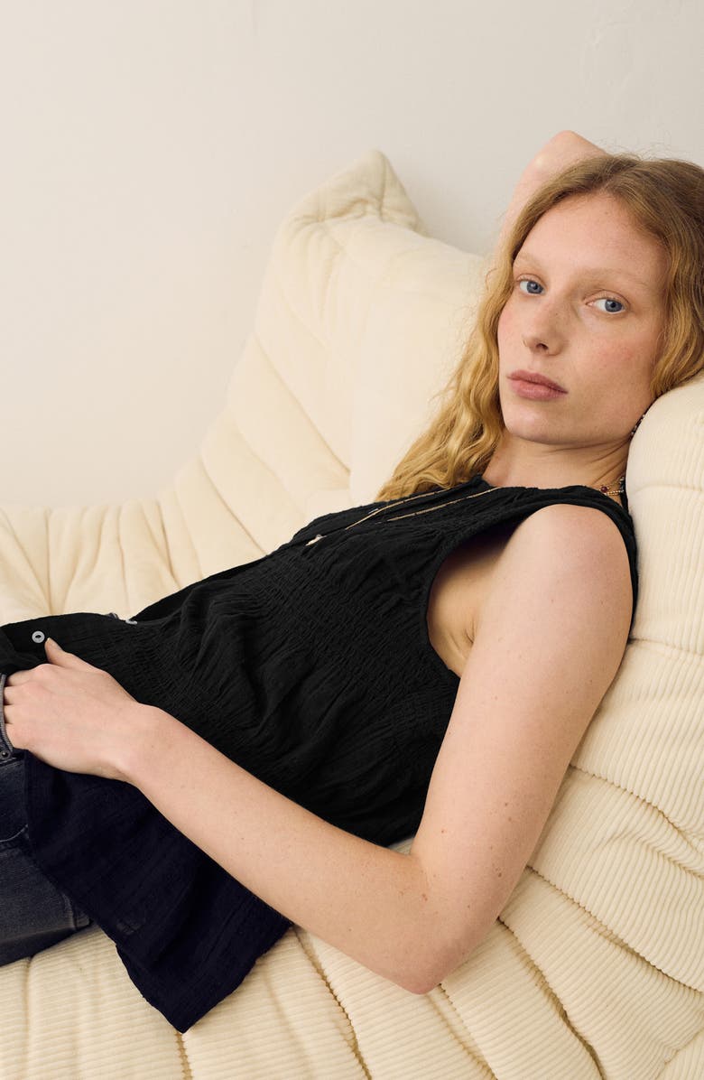 PER UNA BY M&S Shirred Button Top, Alternate, color, Black
