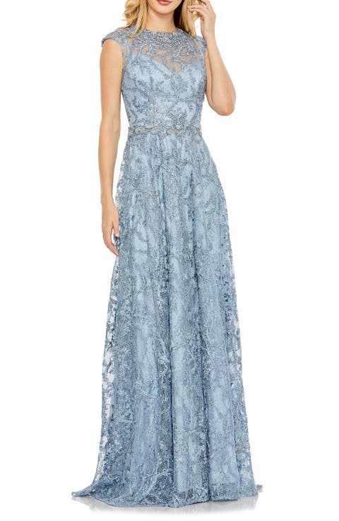 Women’s Lace Embellished Cap Sleeve Formal Gown
