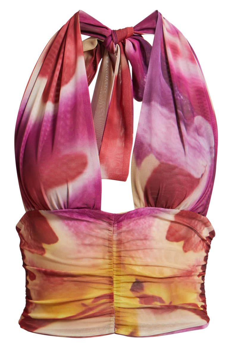 Festa Print Plunge Halter Neck Crop Top, Alternate, color, BLOOM
