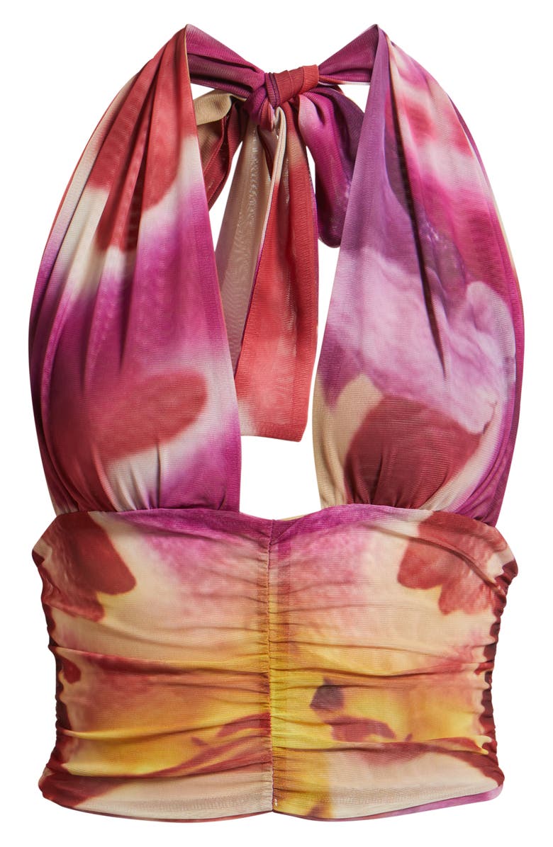 Feners Festa Print Plunge Halter Neck Crop Top, Alternate, color, Bloom