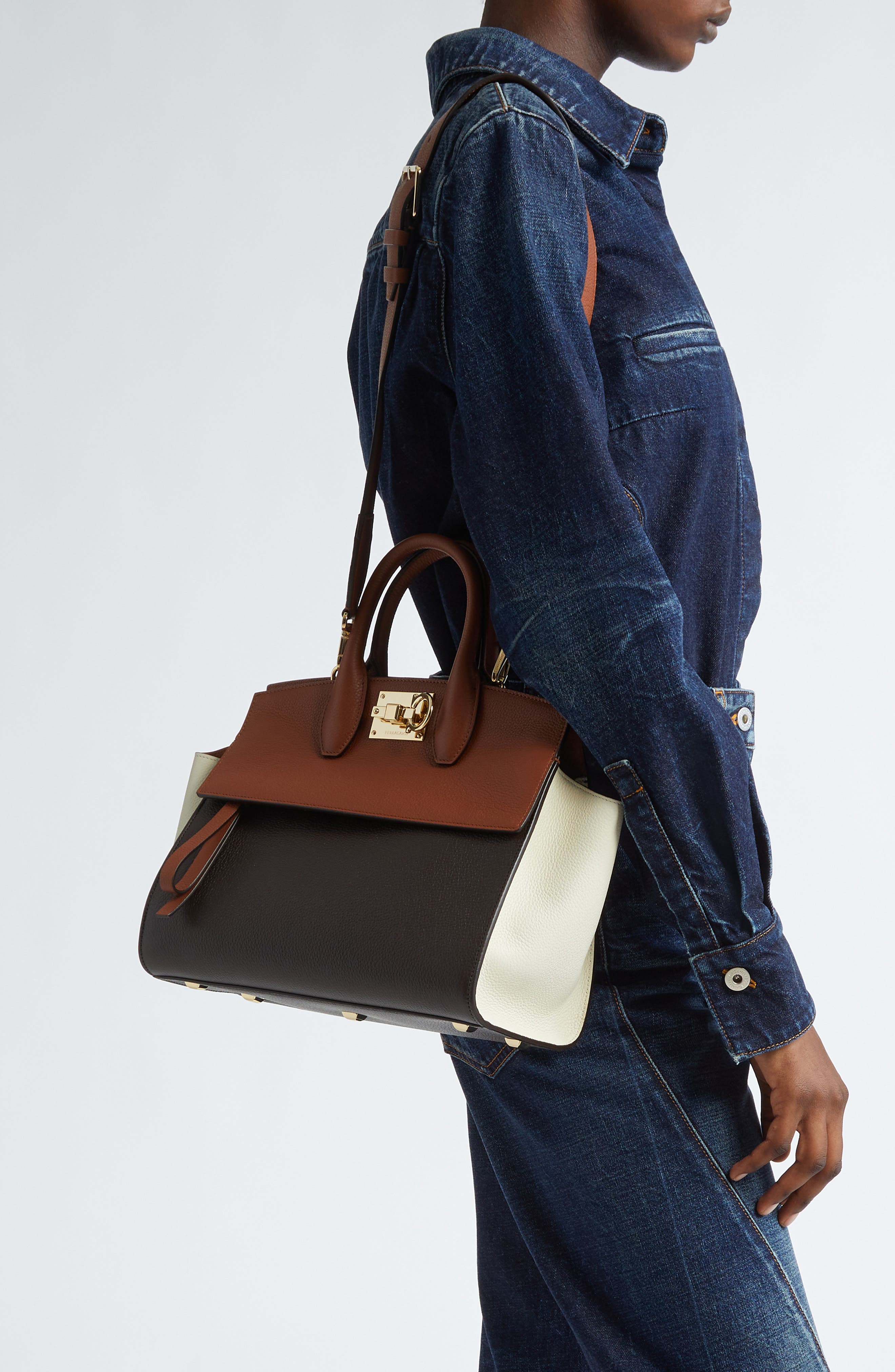 FERRAGAMO Small Studio Soft Leather Handbag, Alternate, color, 