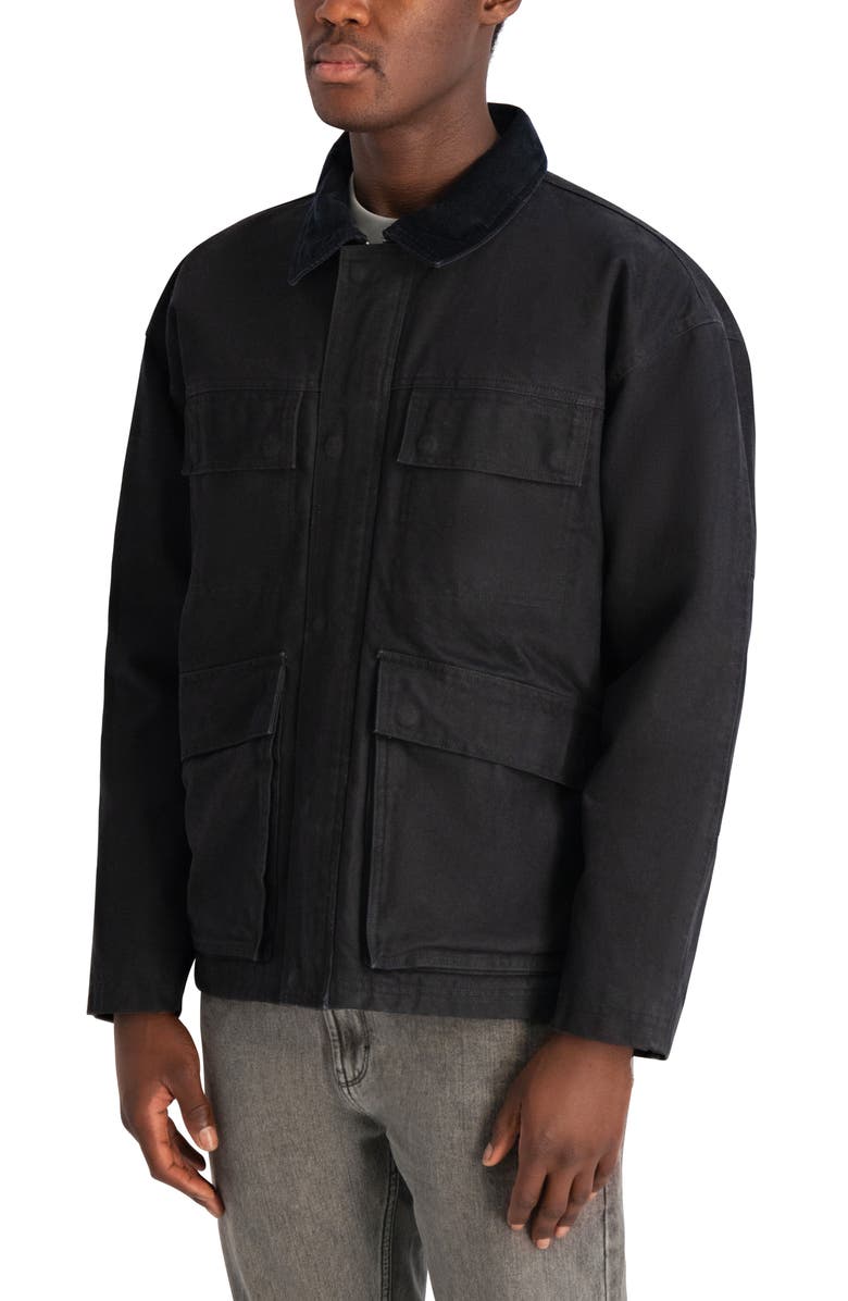 KARL LAGERFELD Waxed Cotton Jacket with Corduroy Collar, Alternate, color, Black