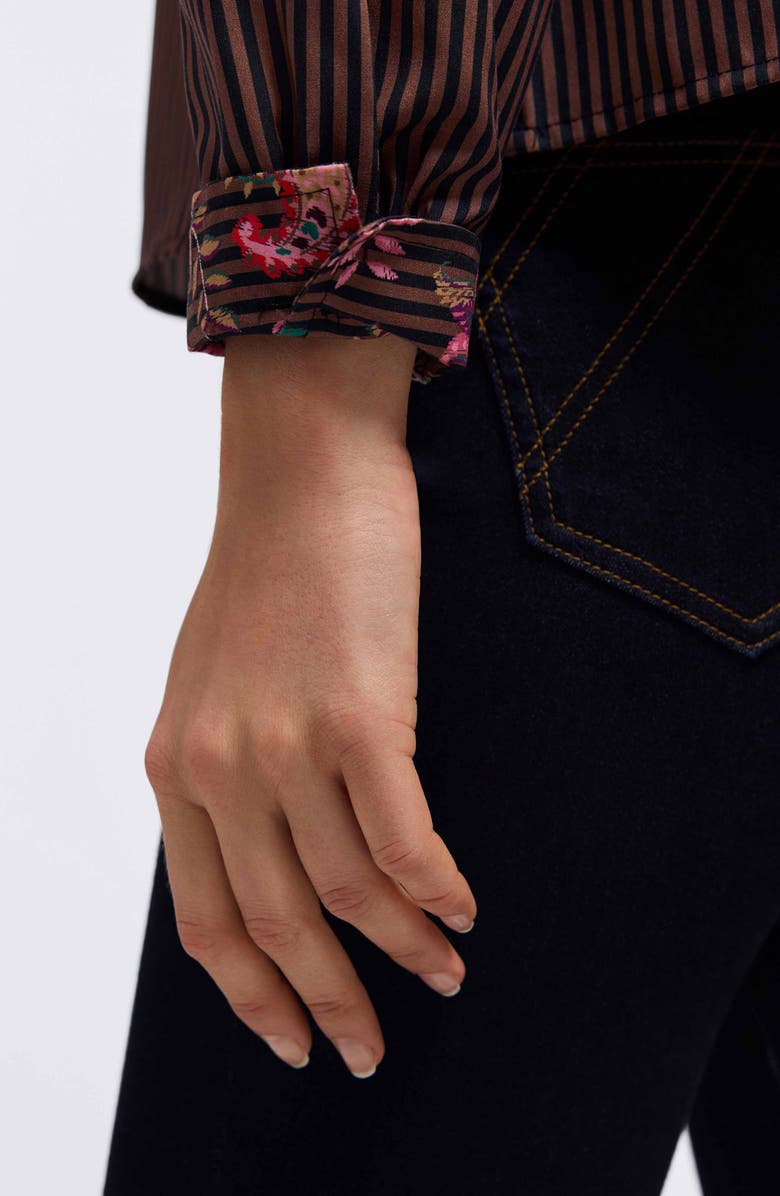 Foxcroft Marina Contrast Pocket Stripe Cotton Poplin Button-Up Shirt, Alternate, color, Brown Multi