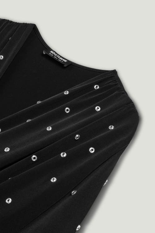 Nocturne Embellished V-neck Long-sleeve Bodysuit In Black