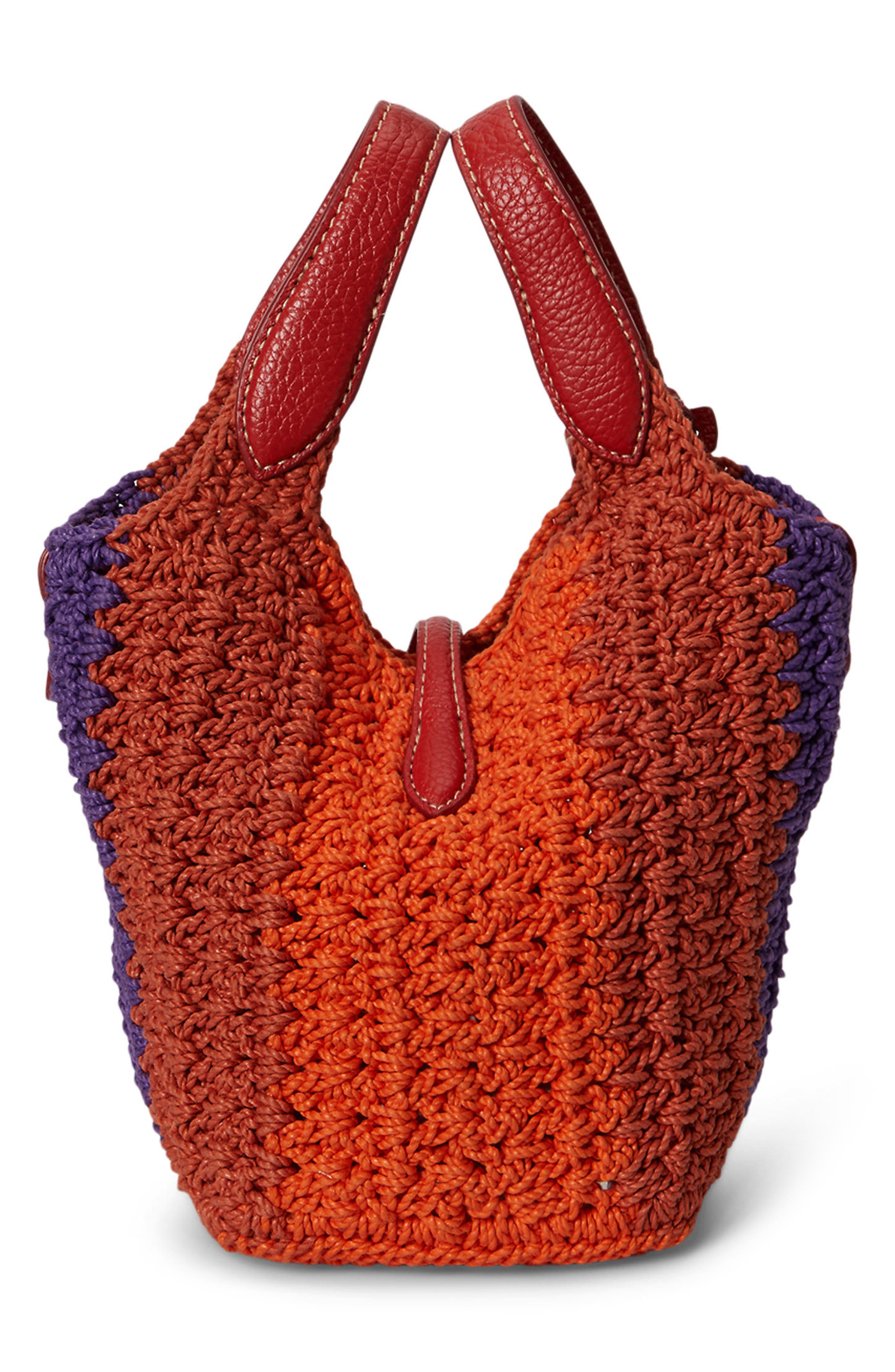 Polo Ralph Lauren Cord Crochet Logo Tote, Alternate, color, Cherry Multi Polo