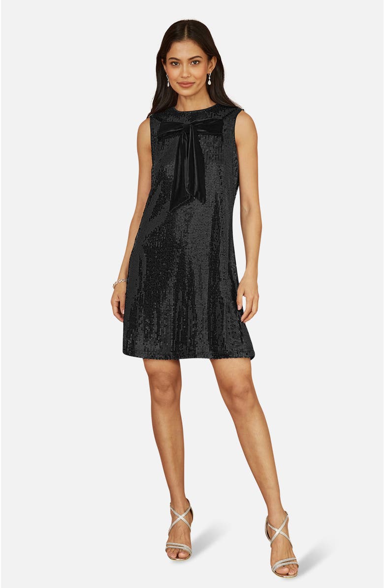 Yumi Sequin Bow Tunic Shift Dress, Main, color, Black