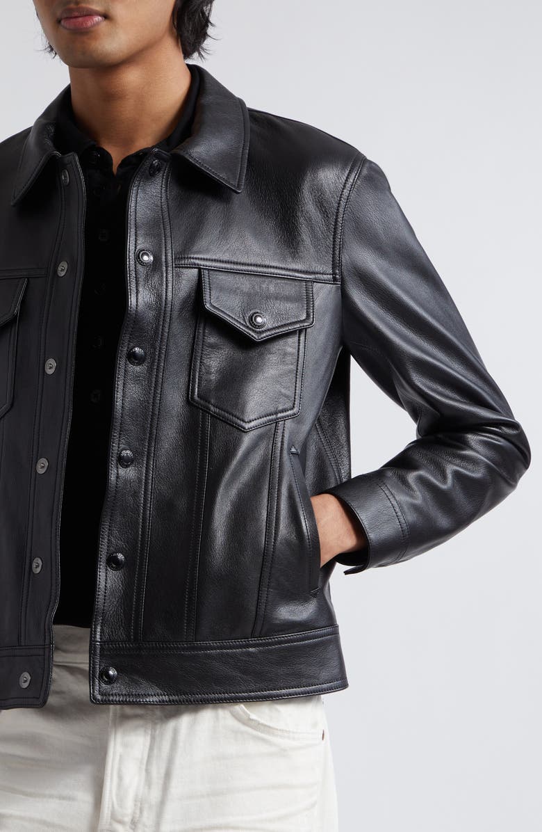 TOM FORD Grained Goatskin Leather Trucker Jacket, Alternate, color,
