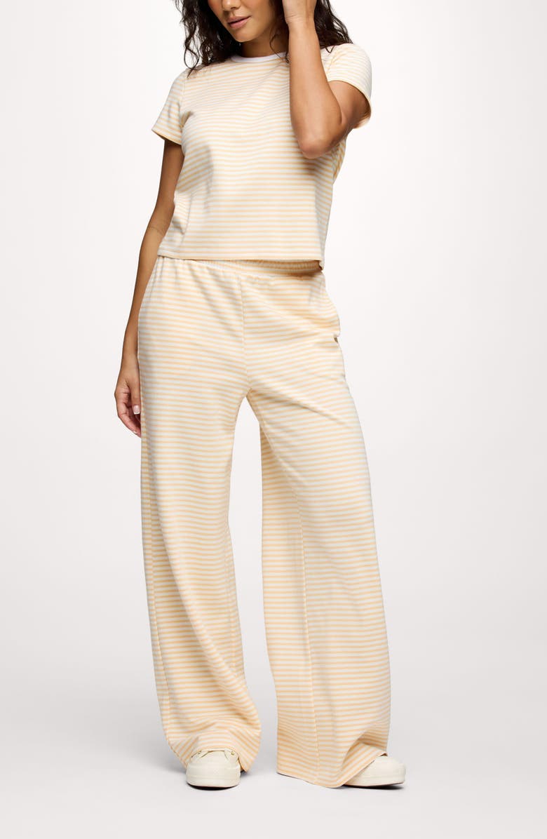 nuuds Golden Hour Stripe Stretch Cotton Top & Pants Set, Main, color, Lemon Stripe