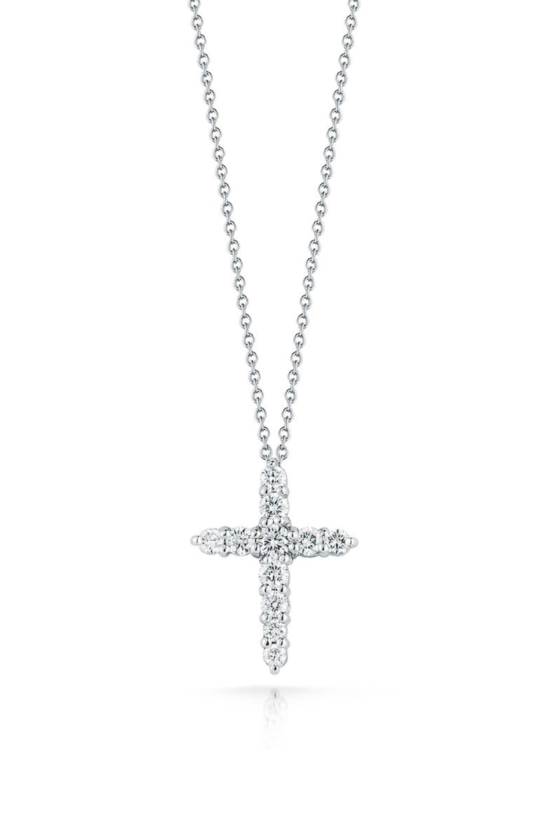 Tiny Treasures Diamond Cross Pendant Necklace, Main, color, WHITE GOLD