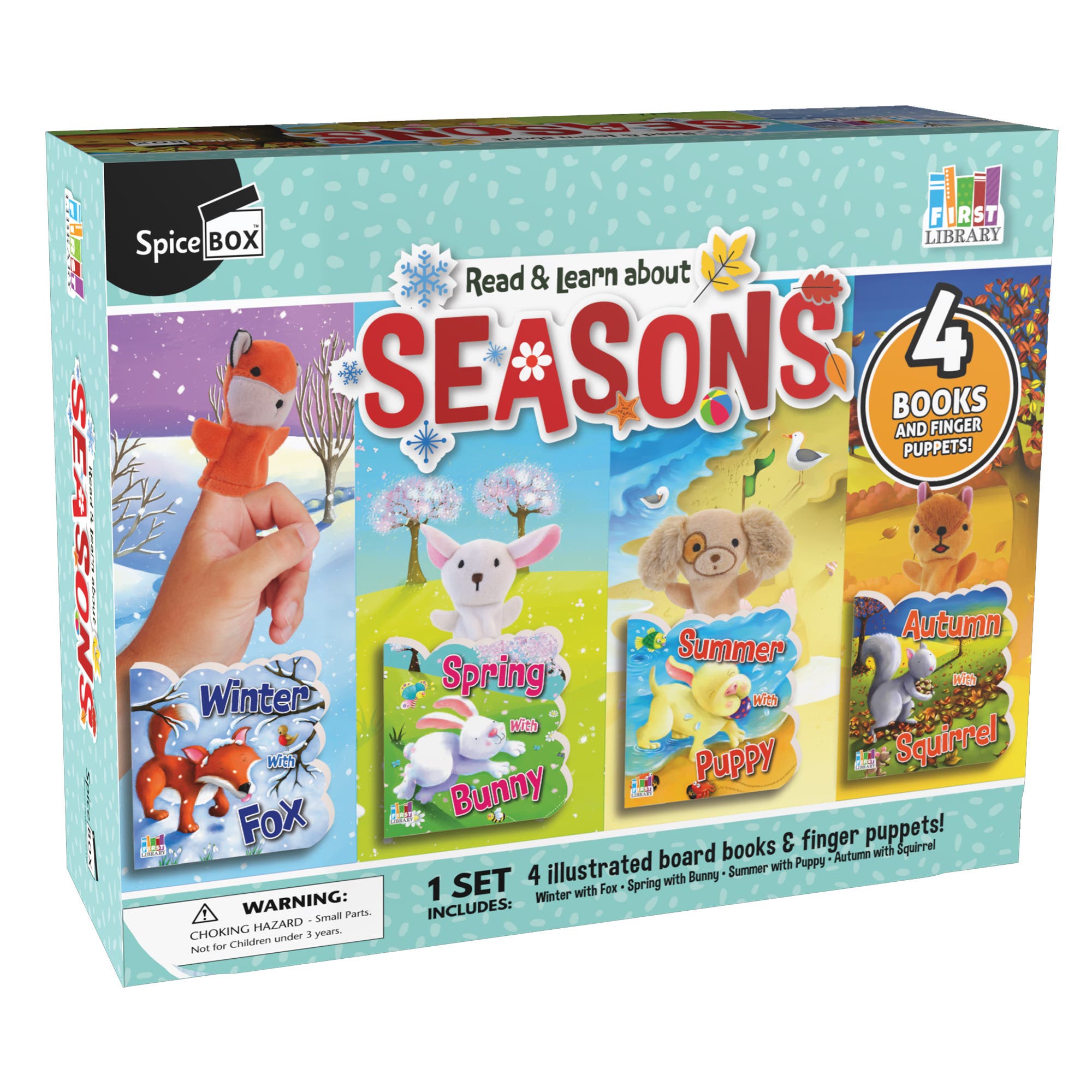First Library Four Seasons 4 Diecut Board Books With Finger Puppets in Multicolored 