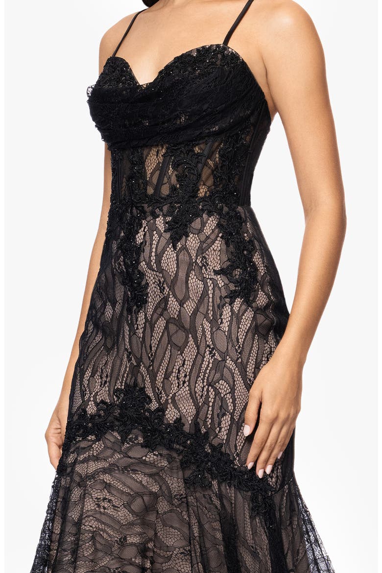 Sequin Embroidered Trumpet Gown, Alternate, color, BLACK/ NUDE