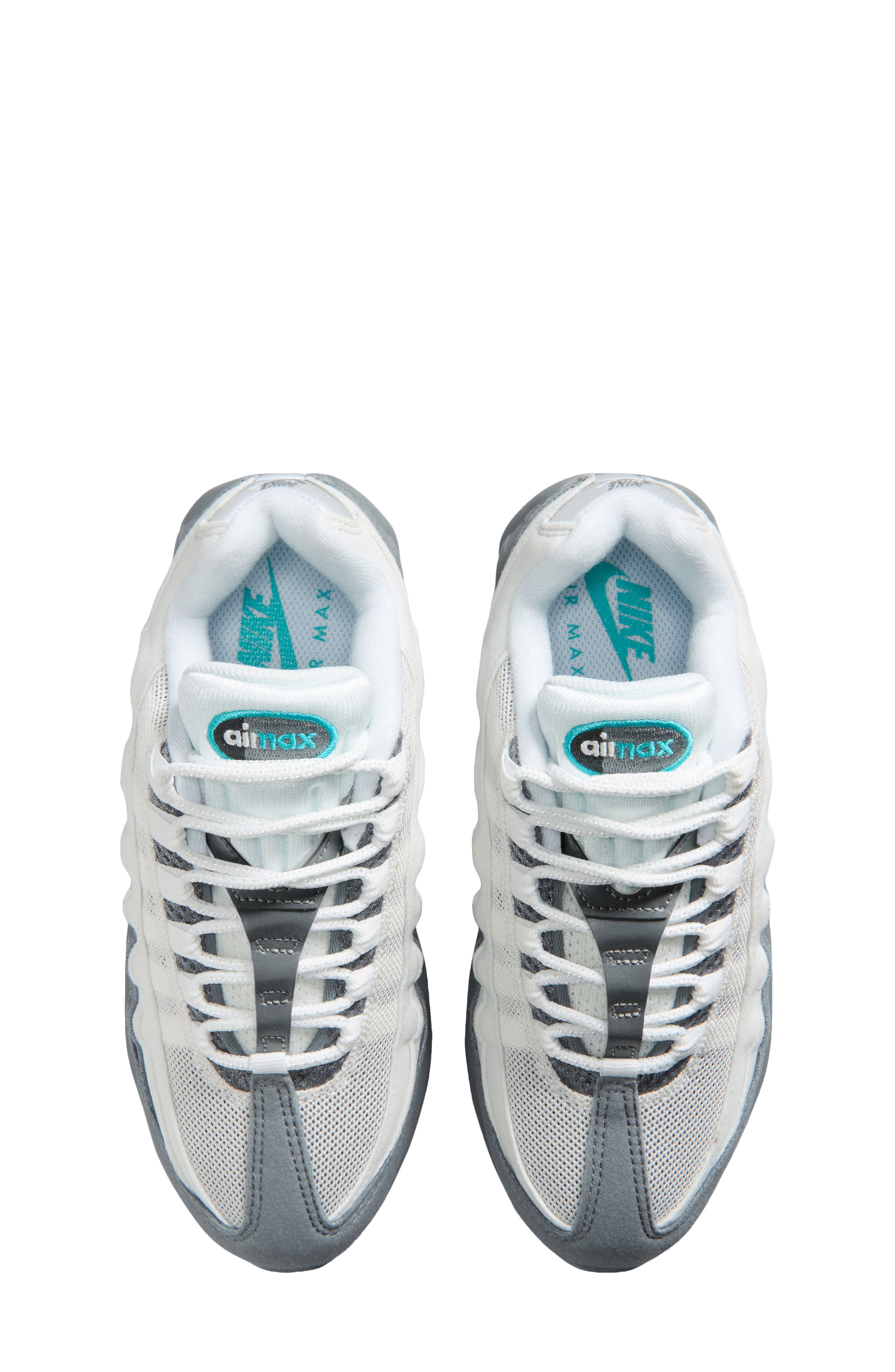 Kids' Air Max 95 Sneaker, Alternate, color, WHITE/GREY/SMOKE/CACTUS
