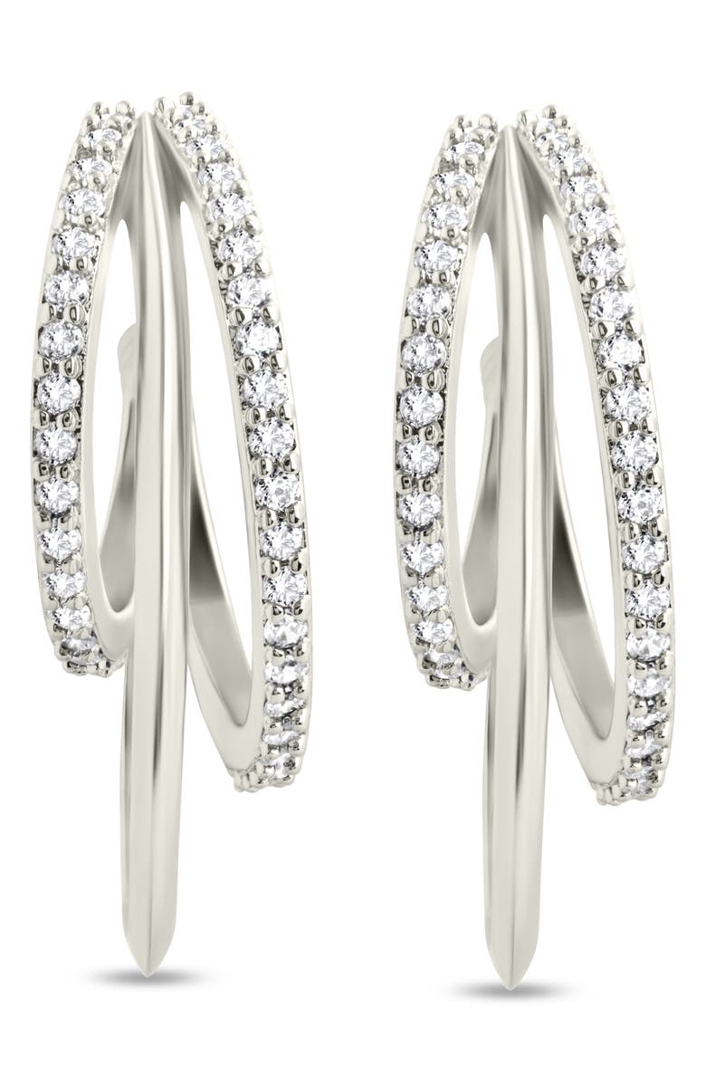 Sterling Forever Adriana Cubic Zirconia Triple Layer Hoop Earrings, Alternate, color, Silver