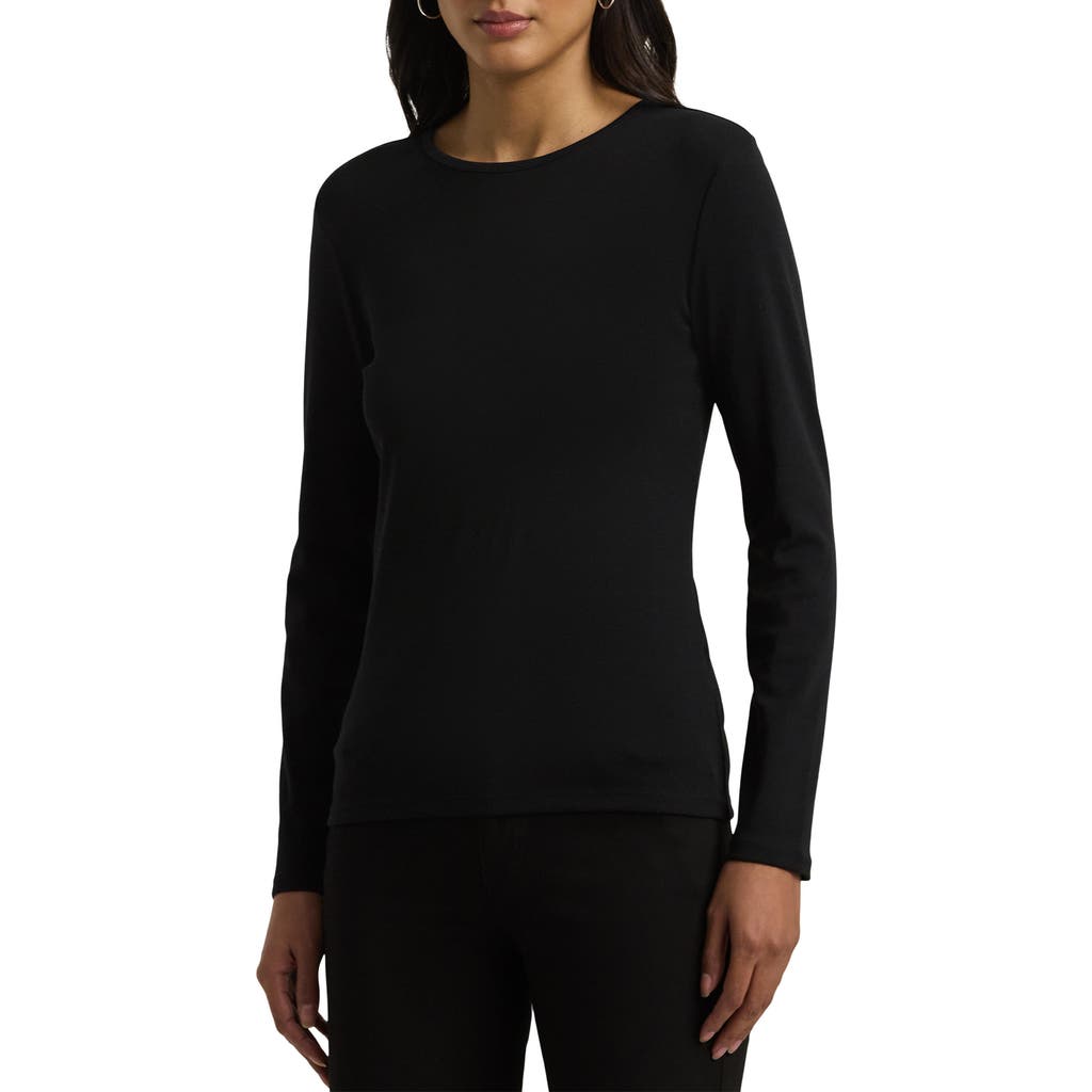 Ralph Lauren Lauren Long Sleeve Cotton Blend Top In Black