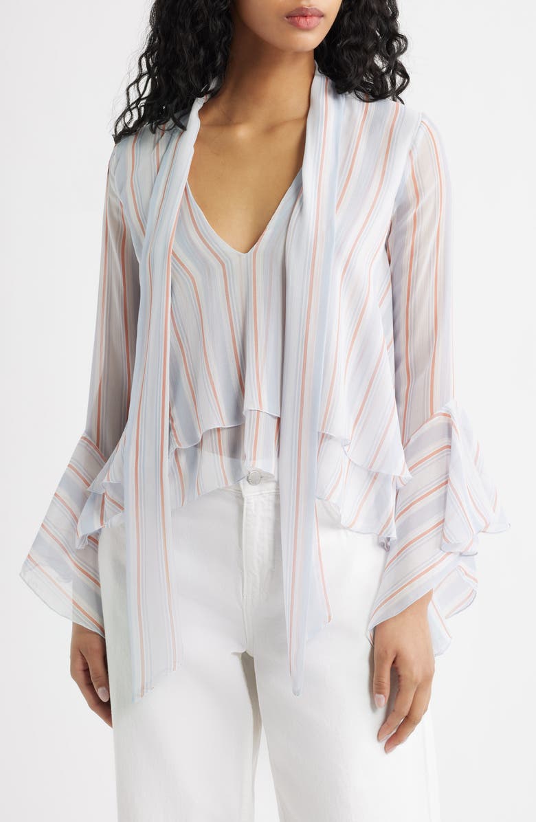 MANGO Leif Stripe Ruffle Shirt, Main, color, Blue