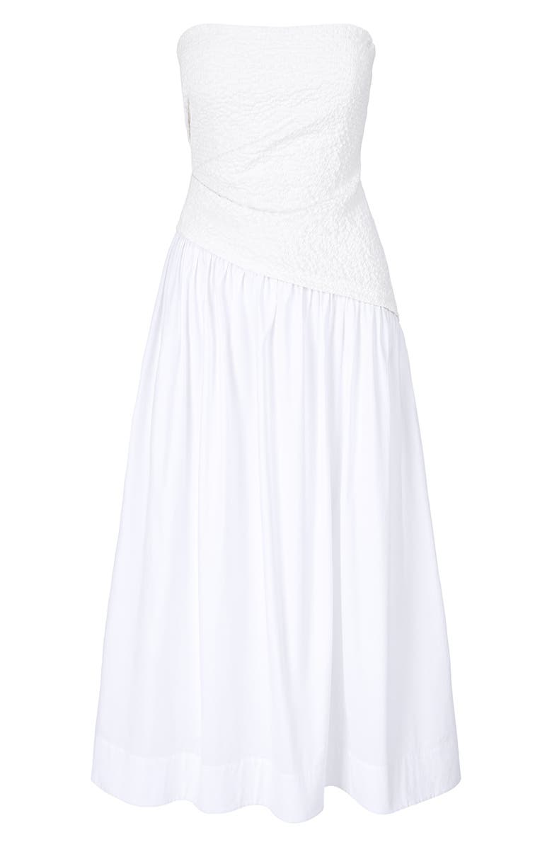 STAUD Nia Strapless Midi Dress, Alternate, color, White