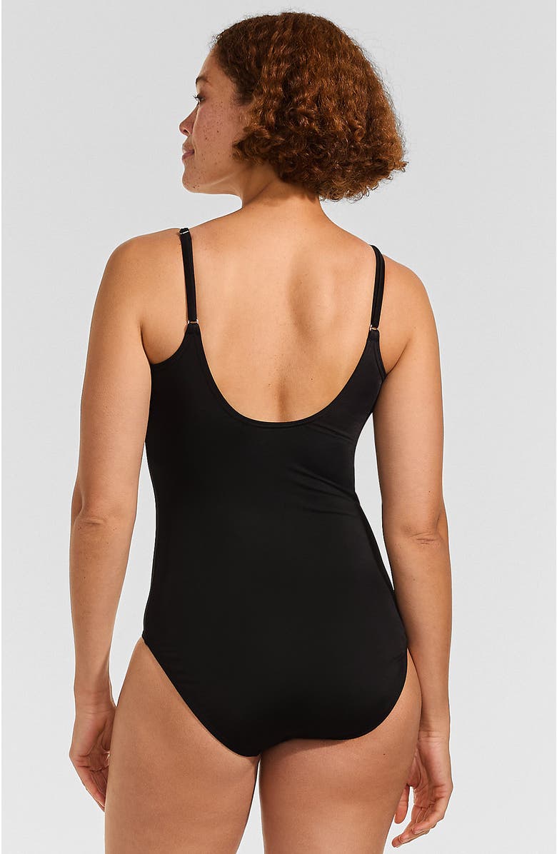 Lands' End Chlorine Resistant Scoop Neck High Leg Tugless Tank Thin Strap One Piece Swimsuit Adjustable, Alternate, color, Black