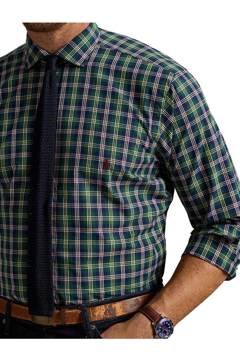 Big & Tall 80s Sueded Plaid Sport Shirt, Alternate, color, PINE NAVY