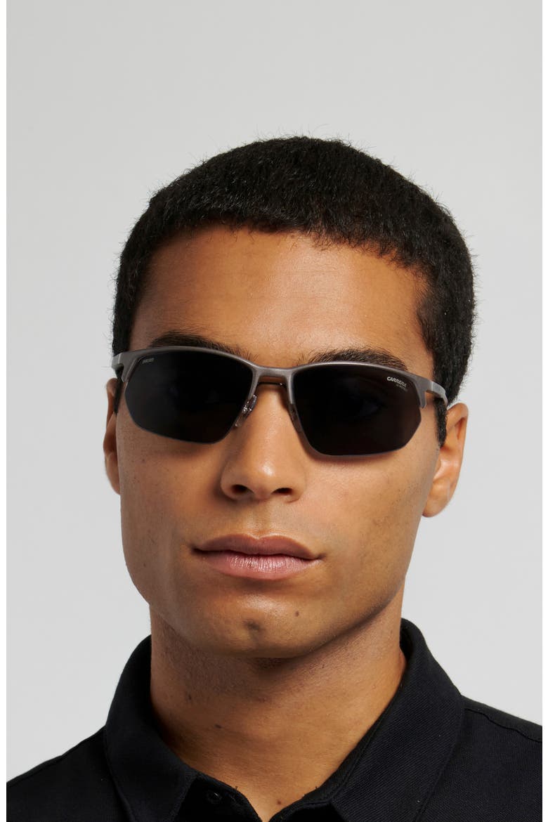 65mm Oversize Rectangular Sunglasses, Alternate, color, MATTE DARK RUTHENIUM/ GREY