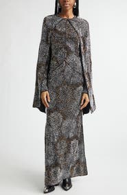 Rabanne Firework Embellished Long Sleeve Crepe Gown with Detachable Cape