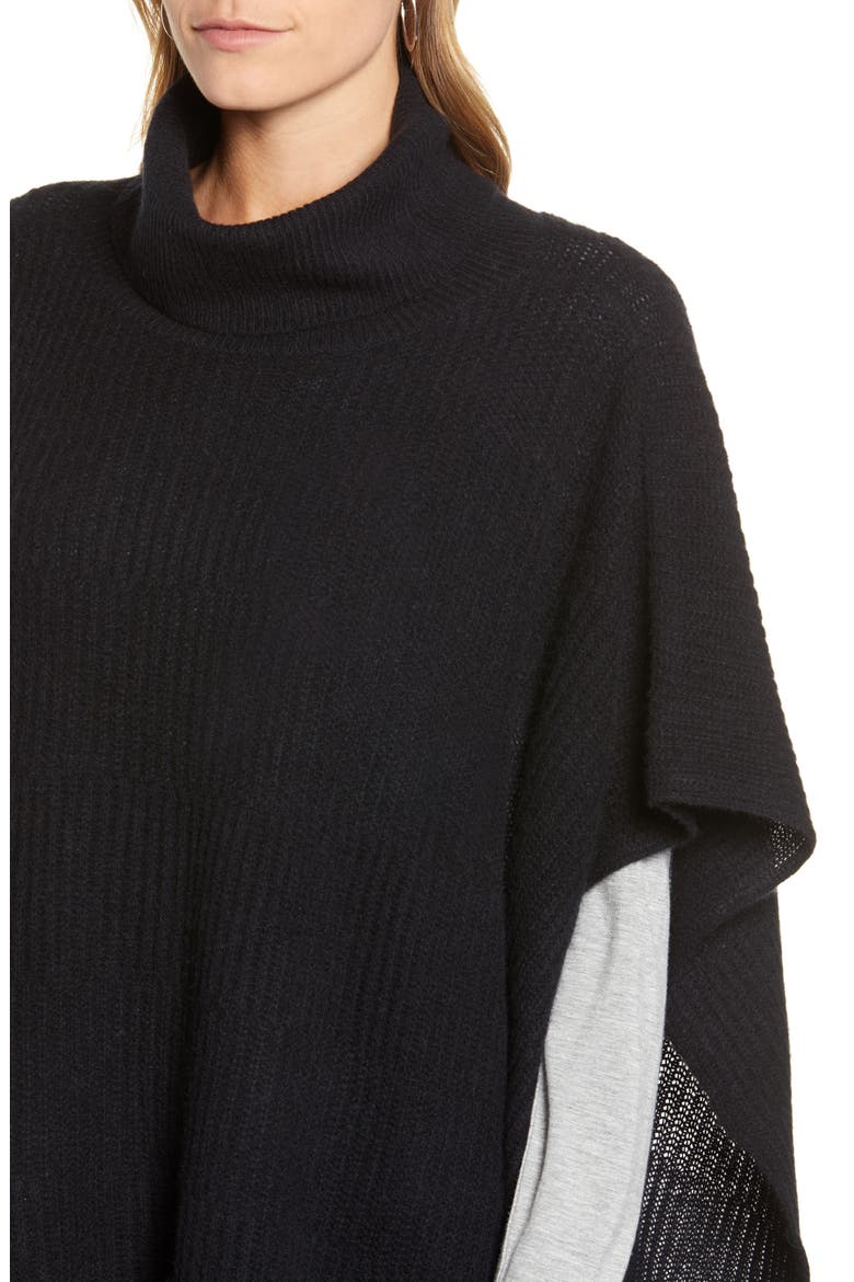 Cashmere Turtleneck Poncho, Alternate, color, BLACK