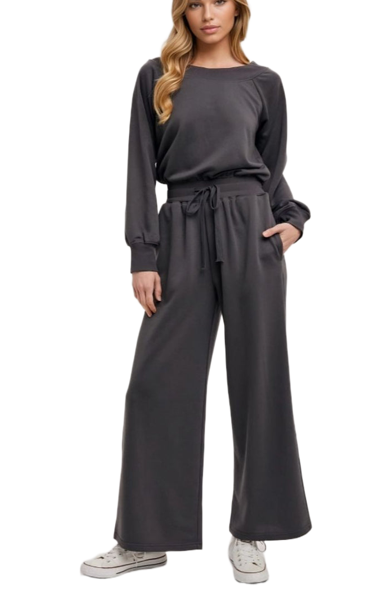 Knit and Lounge Soft Knit Drawstring Waist Pullover Top Wide Leg Lounge Set, Main, color, 