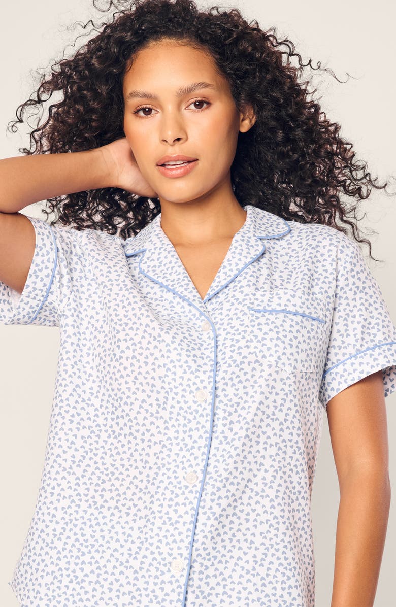 Petite Plume Blue Heart Cotton Twill Short Pajamas, Alternate, color, 