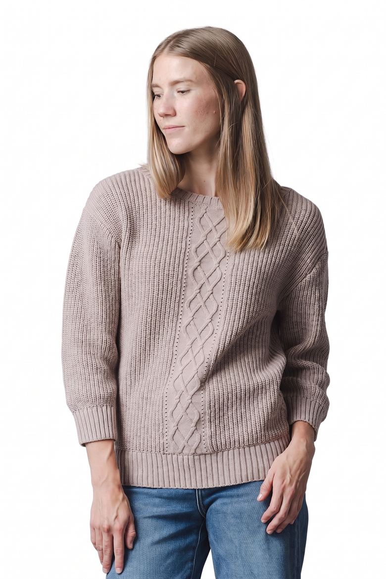 Women's Organic Boatneck Cable Sweater, Main, color, Taupe Heather