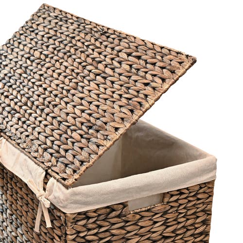 Happimess Sawyer Classic Farmhouse Handwoven Hyacinth 2-section Collapsible Laundry Hamper With Wash In Brown