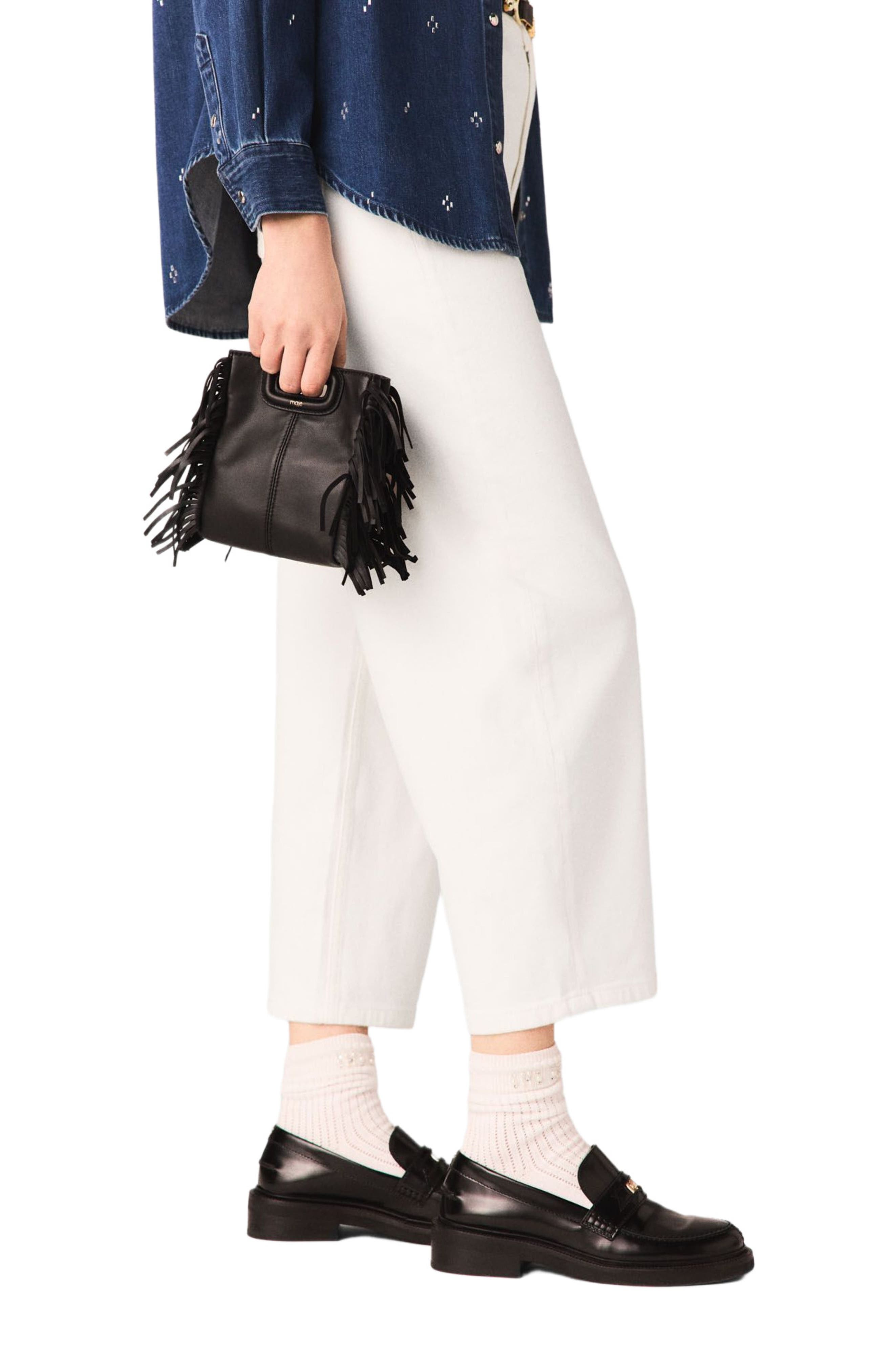 maje Mini M bag in smooth leather, Alternate, color, Black