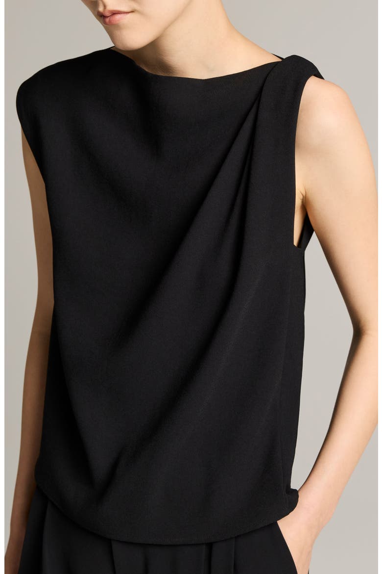 Draped Shoulder Sleeveless Blouse, Alternate, color, BLACK