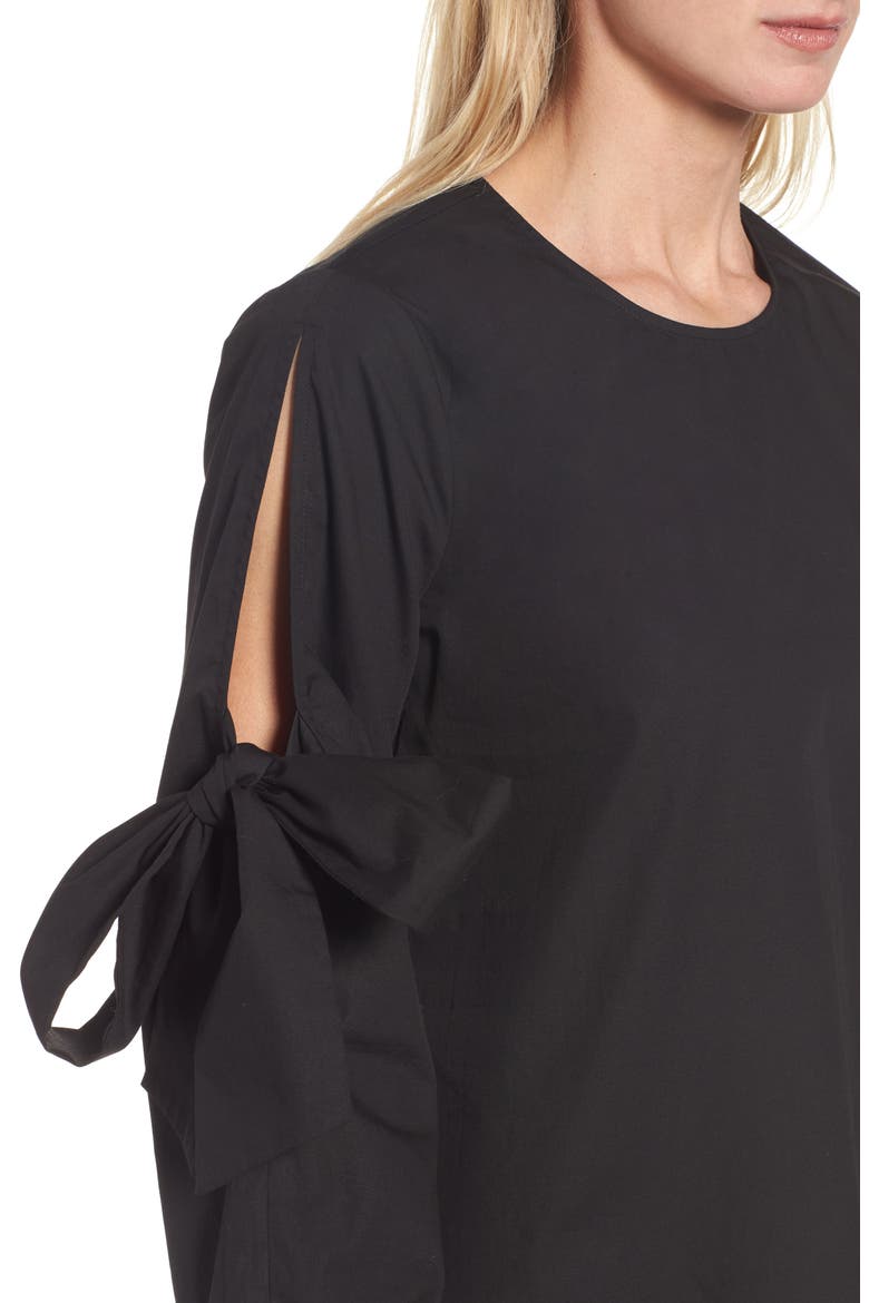 Tie Sleeve Poplin Blouse, Alternate, color, BLACK