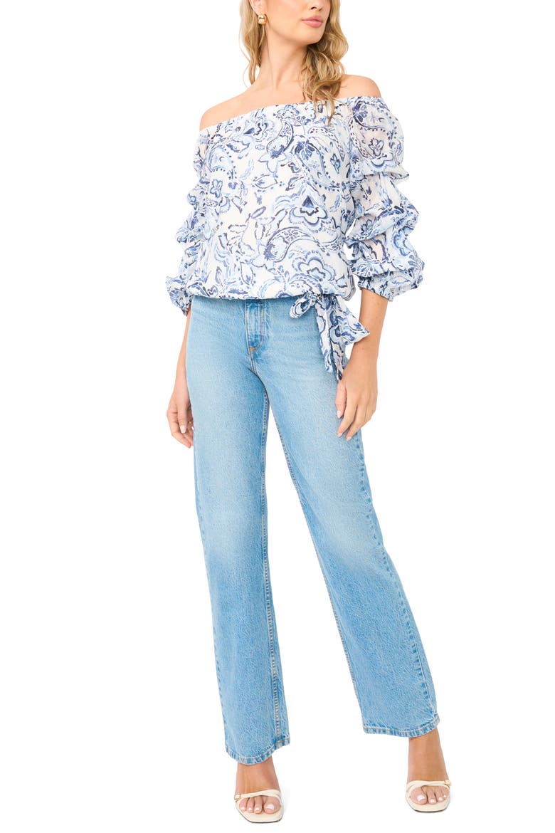 Off the Shoulder Bubble Sleeve Top, Alternate, color, FROSTING BLUE