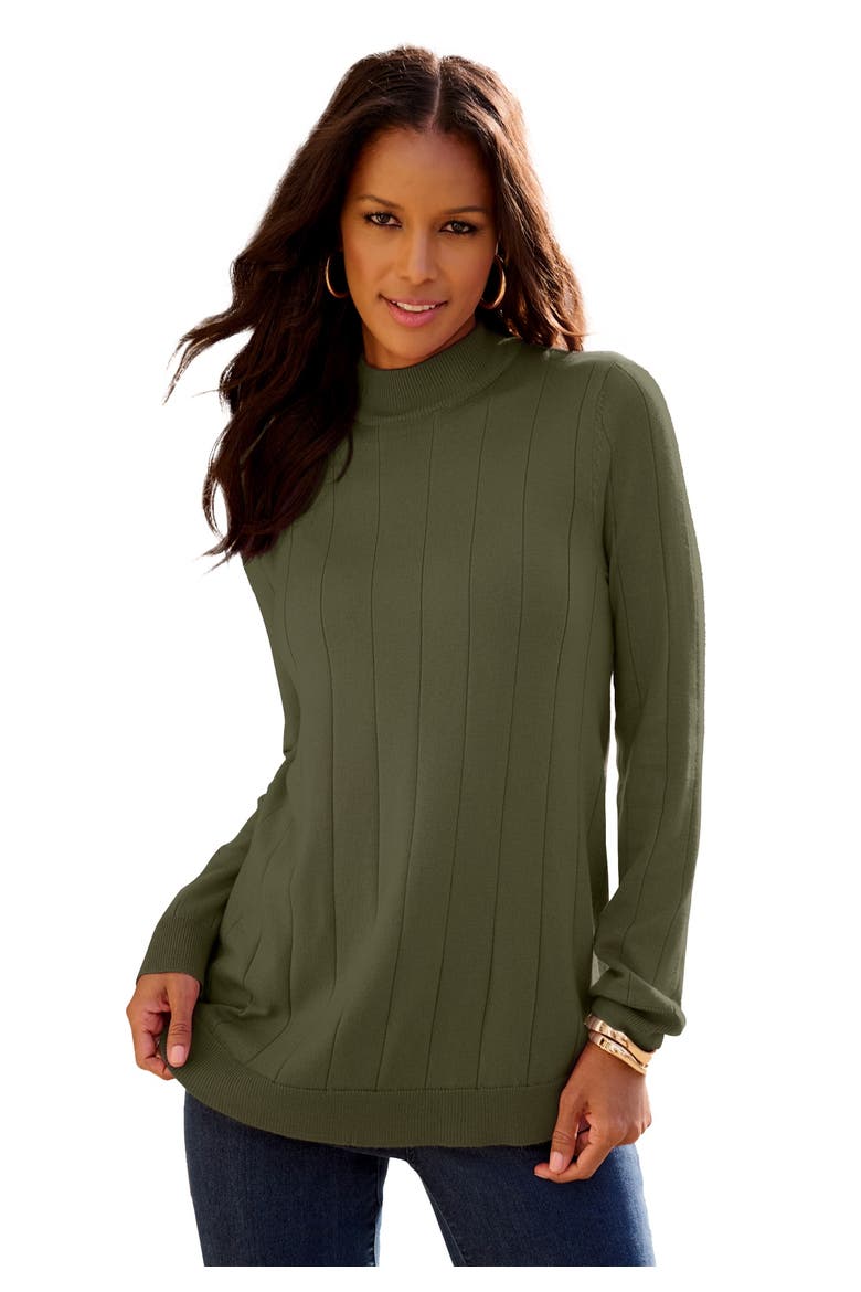 Plus Size Drop Needle Mockneck Lightweight Sweater Knit, Main, color, DARK OLIVE GREEN
