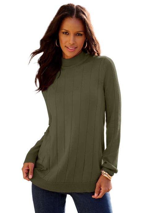 Plus Size Drop Needle Mockneck Lightweight Sweater Knit
