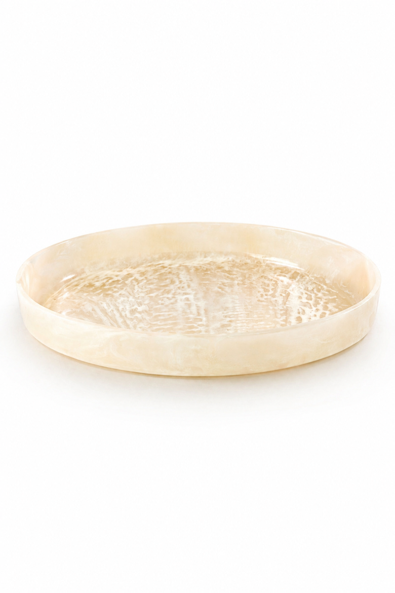 Resin Oval Serving Bowl - Marbled Cream Decorative Tray, Shatterproof 19-Inch Centerpiece Bowl & Catchall for Indoor & Outdoor Entertaining, Main, color, Cream