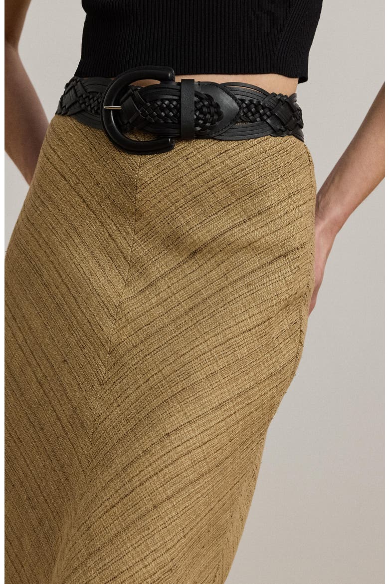 Herringbone Linen-Blend Tweed Skirt, Alternate, color, NEW TAN/ BROWN MULTI
