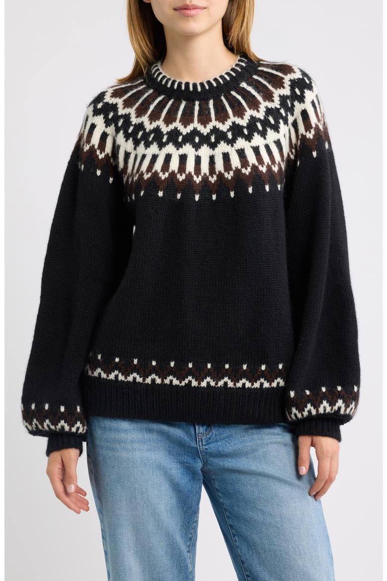 Field Fair Isle Crewneck Sweater, Main, color, BLACK ABERDEEN FAIR ISLE