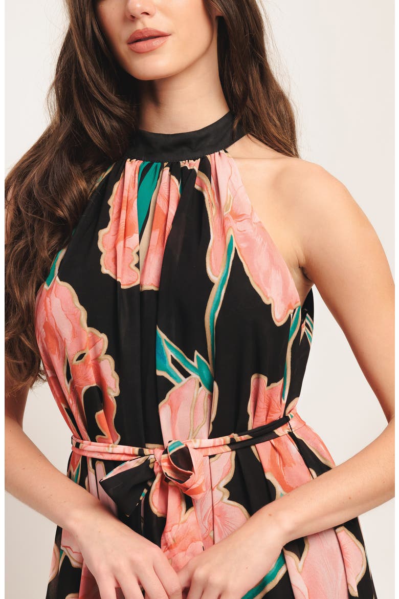 Floral Halter Neck Maxi Dress, Alternate, color, BLACK FLORAL