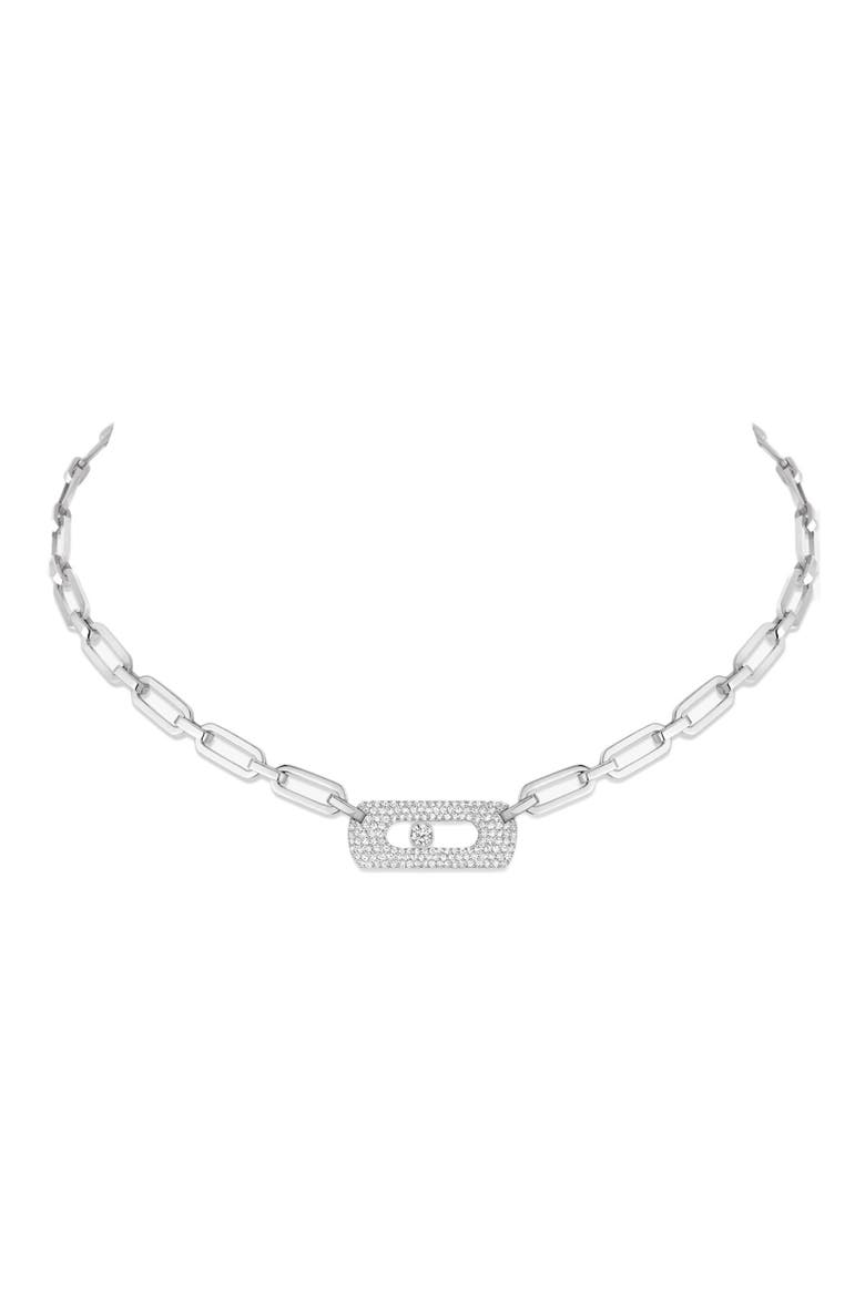 Move Link Pavé Diamond Curb Chain Necklace, Main, color, WHITE GOLD