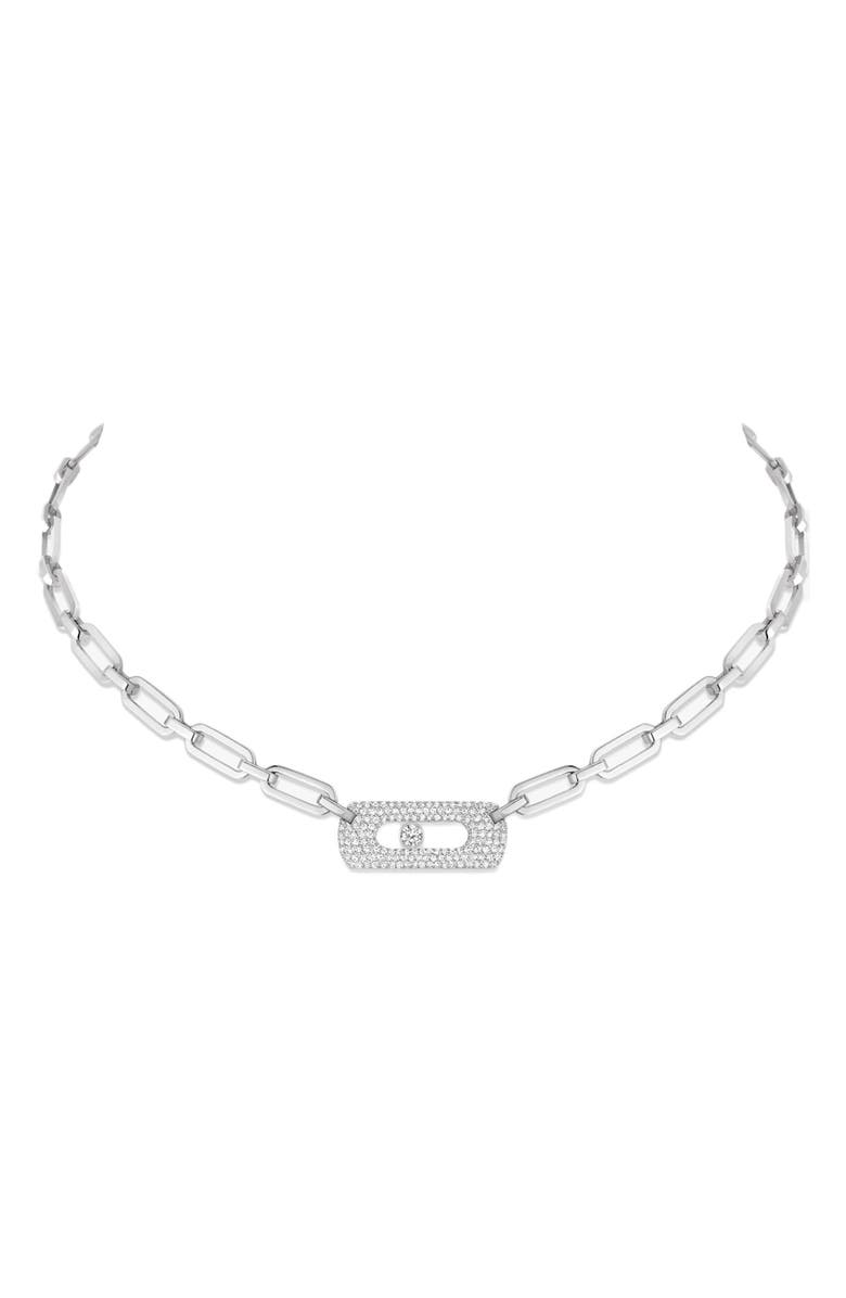 Messika Move Link Pavé Diamond Curb Chain Necklace, Main, color, White Gold