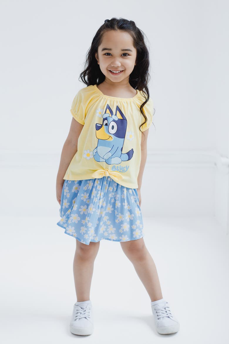 T-Shirt and Bubble Skirt Set, Alternate, color, Yellow Bluey Blue