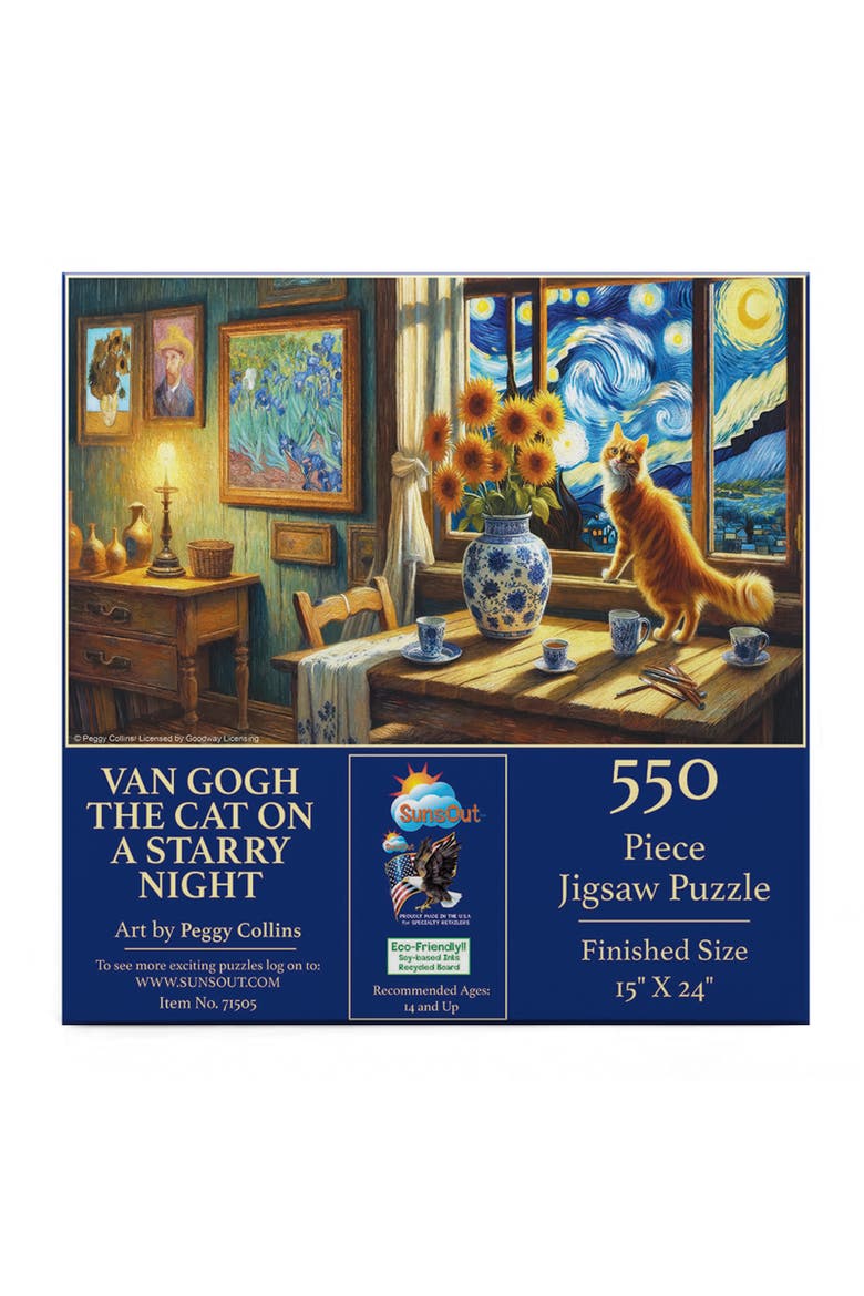 Van Gogh the Cat on a Starry Night 550 piece Jigsaw Puzzle for Adults, Alternate, color, Multicolor
