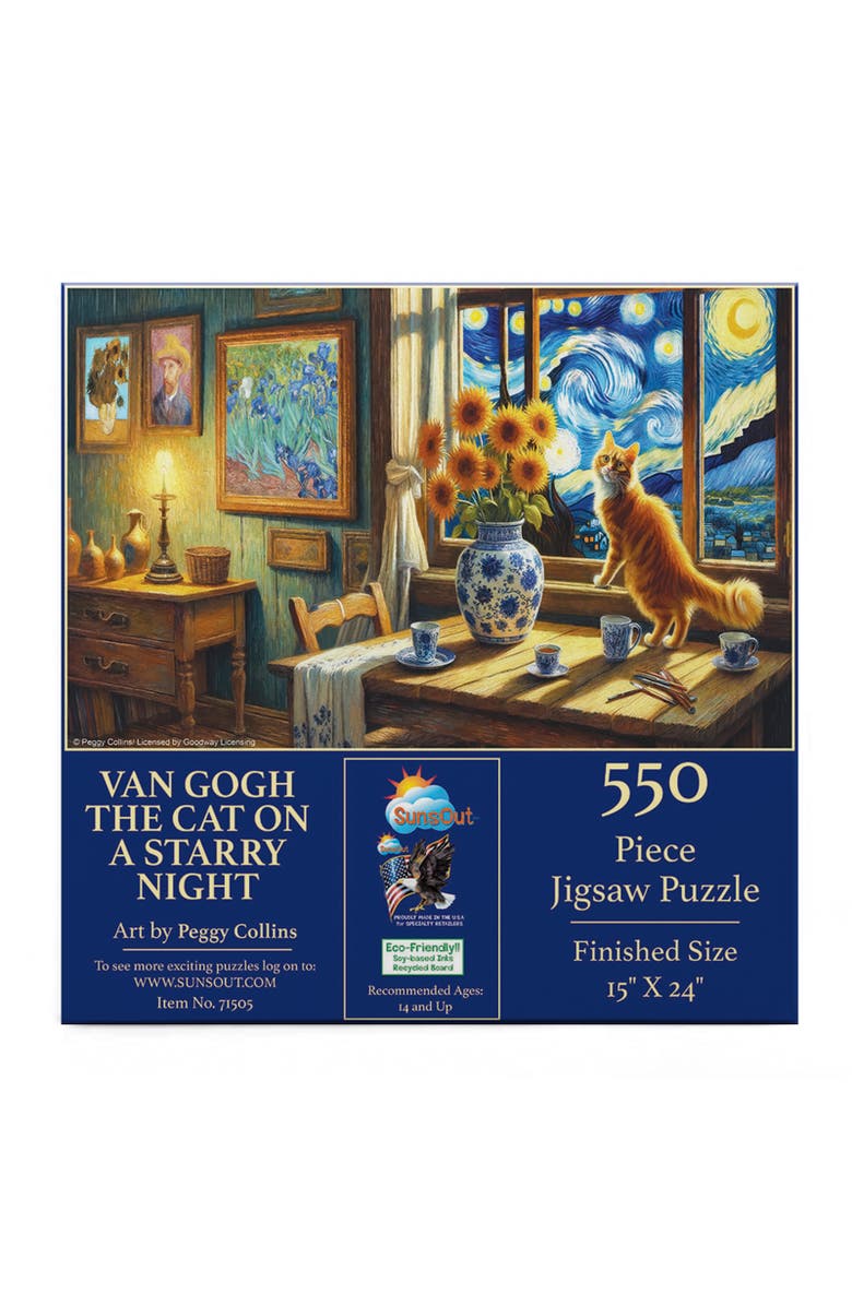 Sunsout Van Gogh the Cat on a Starry Night 550 piece Jigsaw Puzzle for Adults, Alternate, color, Multicolor