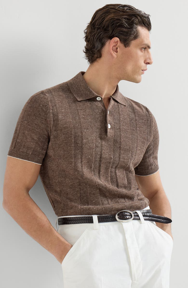 Brunello Cucinelli Rib knit polo, Alternate, color, Hazelnut
