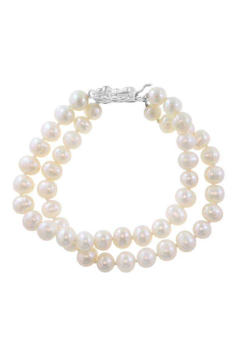 Sterling Silver Freshwater Pearl Double Strand Bracelet, Main, color, WHITE