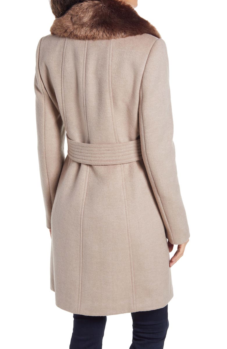 Via Spiga Asymmetrical Wool Coat with Faux Fur Collar, Alternate, color, 