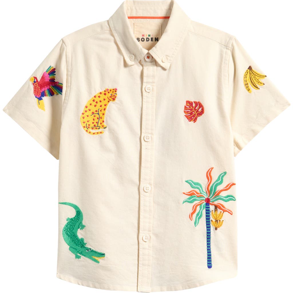 Shop Mini Boden Kids' Fun Embroidered Cotton Button-down Shirt